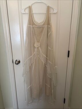 Nataya  Great Gatsby Cream Layered Chiffon Maxi Dress with Floral Rosette